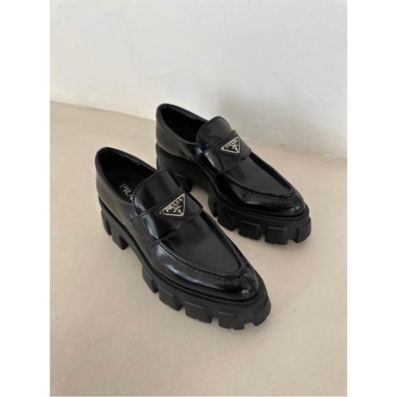 Prada Brushed Leather Monolith Pointed Loafers - Picture 3 of 9